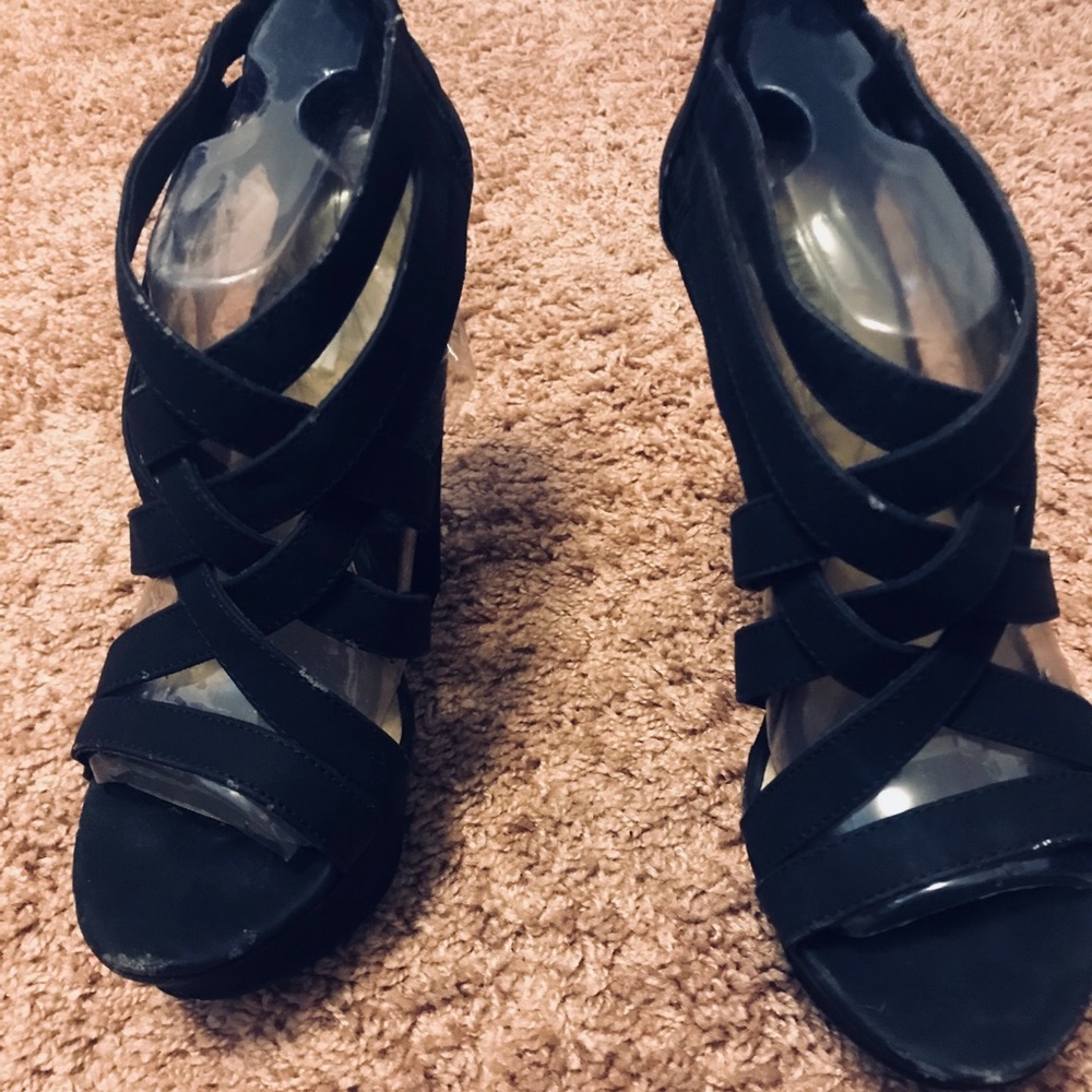 Black wedge heel sandals